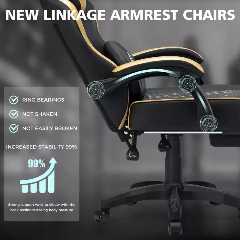 Chaise gaming de massage Hoffree en cuir, chaise de bureau PC ergonomique avec repose-pieds et réglable