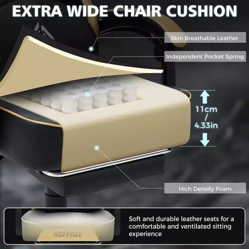 Chaise gaming de massage Hoffree en cuir, chaise de bureau PC ergonomique avec repose-pieds et réglable