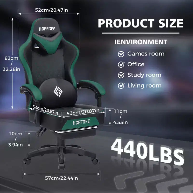 Chaise gaming de massage Hoffree en cuir, chaise de bureau PC ergonomique avec repose-pieds et réglable