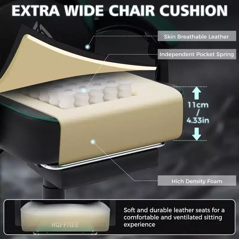 Chaise gaming de massage Hoffree en cuir, chaise de bureau PC ergonomique avec repose-pieds et réglable