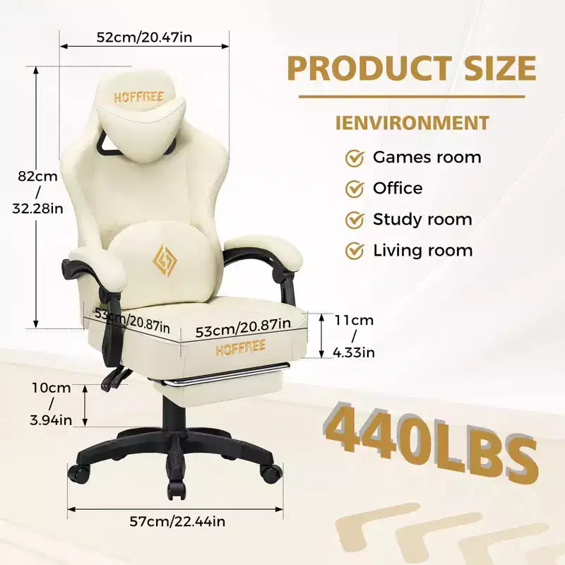Chaise gaming de massage Hoffree en cuir, chaise de bureau PC ergonomique avec repose-pieds et réglable