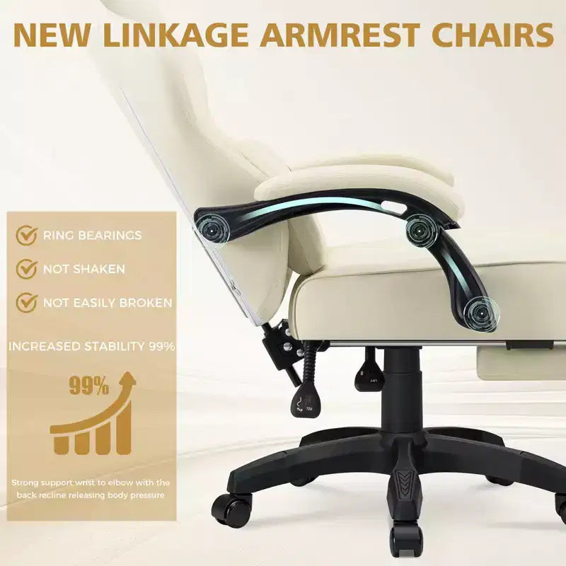Chaise gaming de massage Hoffree en cuir, chaise de bureau PC ergonomique avec repose-pieds et réglable