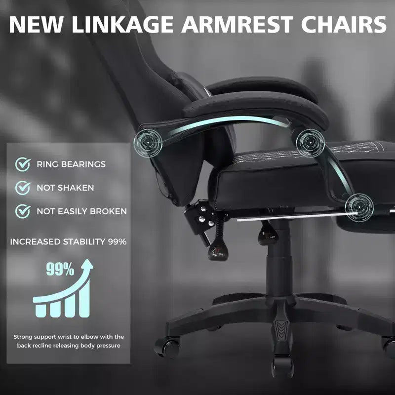Chaise gaming de massage Hoffree en cuir, chaise de bureau PC ergonomique avec repose-pieds et réglable
