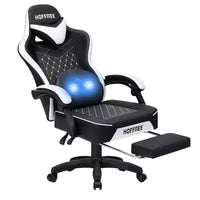 Chaise gaming de massage Hoffree en cuir, chaise de bureau PC ergonomique avec repose-pieds et réglable