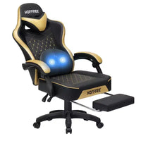 Chaise gaming de massage Hoffree en cuir, chaise de bureau PC ergonomique avec repose-pieds et réglable