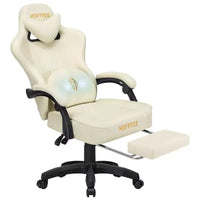 Chaise gaming de massage Hoffree en cuir, chaise de bureau PC ergonomique avec repose-pieds et réglable