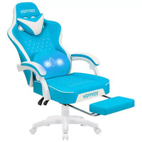 Chaise gaming de massage Hoffree en cuir, chaise de bureau PC ergonomique avec repose-pieds et réglable