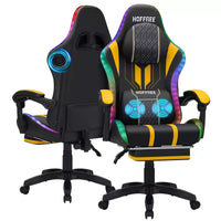 Chaise de jeu massante extra large Hoffree, chaise de bureau PC ergonomique avec haut-parleur Bluetooth et lumière RVB