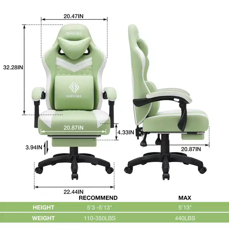 Chaise de jeu massante Hoffree en tissu respirant Chaise de bureau PC ergonomique avec repose-pieds et réglable