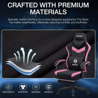 Chaise de jeu massante Hoffree en tissu respirant Chaise de bureau PC ergonomique avec repose-pieds et réglable