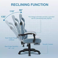 Hoffree Chaise de massage de jeu en tissu respirant Chaise de bureau PC ergonomique avec haut-parleur Bluetooth et repose-pieds