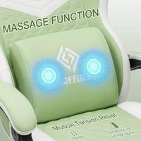 Hoffree Chaise de massage de jeu en tissu respirant Chaise de bureau PC ergonomique avec haut-parleur Bluetooth et repose-pieds