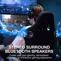 Hoffree Chaise de massage de jeu en tissu respirant Chaise de bureau PC ergonomique avec haut-parleur Bluetooth et repose-pieds