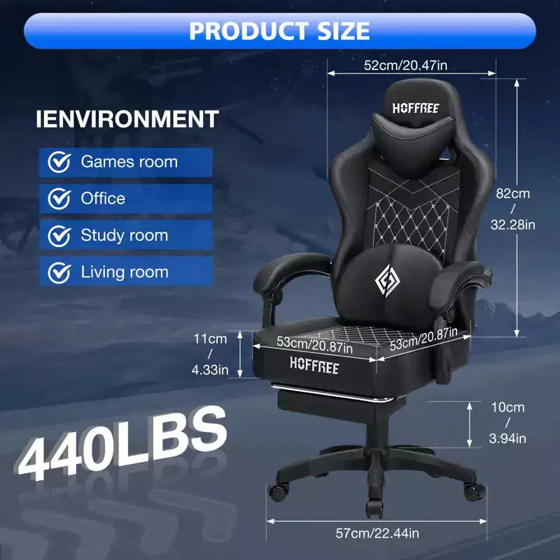 Fauteuil de bureau gaming en cuir Hoffree avec massage, ergonomique, et haut-parleur Bluetooth et repose-pieds