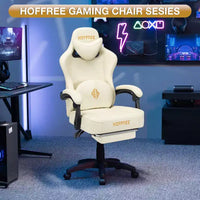 Fauteuil de bureau gaming en cuir Hoffree avec massage, ergonomique, et haut-parleur Bluetooth et repose-pieds