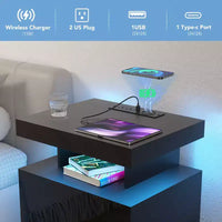 Hommpa Table de chevet LED moderne avec 3 tiroirs et station de recharge sans fil