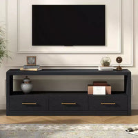 Meuble TV 74 W, console TV, armoire de rangement, centre de divertissement, buffet avec 3 tiroirs et étagère ouverte, marron/noir/gris - Christopher Knight Home