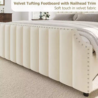 WhizMax - Cadre de lit taille Queen / King avec tête de lit haute 50,2 pouces, cadre de lit tapissé en velours Queen avec tête et pied de lit à capitonnage vertical