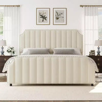 WhizMax Queen/King Size Bed Frame with 50.2 Tall Headboard, Velvet Upholstered Bed Frame Queen with Vertical Channel Tufted Headboard & Footboard