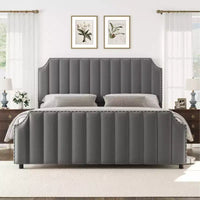WhizMax - Cadre de lit taille Queen / King avec tête de lit haute 50,2 pouces, cadre de lit tapissé en velours Queen avec tête et pied de lit à capitonnage vertical