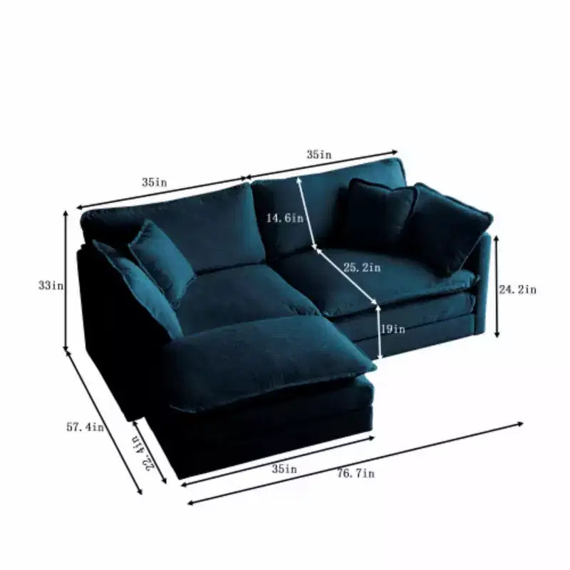 Causeuse en chenille avec pouf et repose-pieds : idéal pour petits espaces