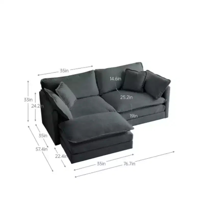 Causeuse en chenille avec pouf et repose-pieds : idéal pour petits espaces