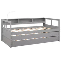 Lit de repos double XL Whisen en bois avec 2 lits gigognes, 3 compartiments de rangement, 1 lampe gratuite et port de chargement USB
