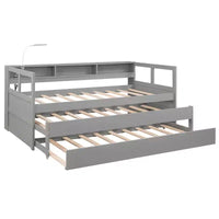 Lit de repos double XL Whisen en bois avec 2 lits gigognes, 3 compartiments de rangement, 1 lampe gratuite et port de chargement USB