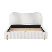 Christopher Knight Home Merrill Lit Plateforme Rembourré Bouclé avec Tête de Lit Ondulée et Surpiqûres Verticales, Blanc