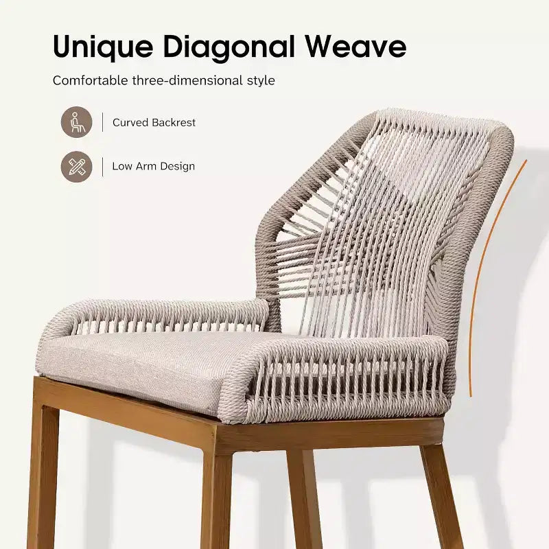 PURPLE LEAF Tabourets de Bar Lot de 2 Chaises Hautes de Bar en Métal avec Dossier Aluminium Moderne Confortables en Rotin Tressé Bohème pour Jardin Piscine Terrasse Extérieur