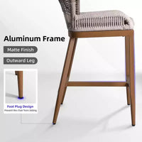PURPLE LEAF Tabourets de Bar Lot de 2 Chaises Hautes de Bar en Métal avec Dossier Aluminium Moderne Confortables en Rotin Tressé Bohème pour Jardin Piscine Terrasse Extérieur