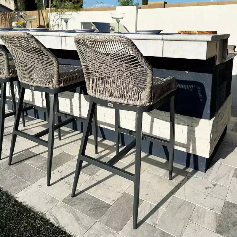 PURPLE LEAF Bar Stools Set of 2 Height Metal Bar Chairs with Back Modern Aluminum Tall Comfy Wicker Woven Boho Barstools Garden Pool Patio Outdoor