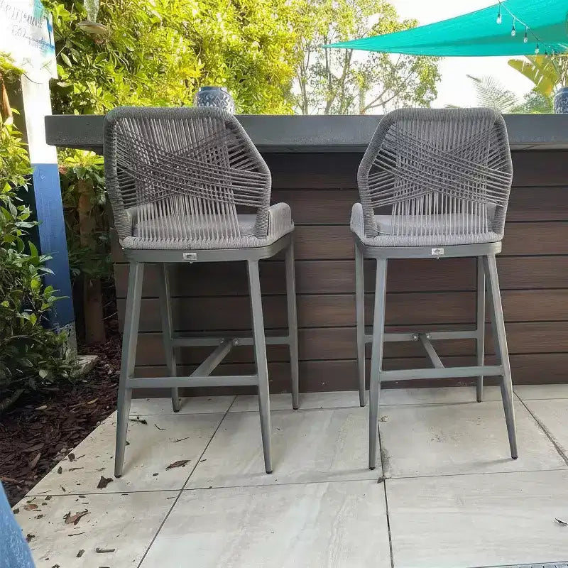 PURPLE LEAF Tabourets de Bar Lot de 2 Chaises Hautes de Bar en Métal avec Dossier Aluminium Moderne Confortables en Rotin Tressé Bohème pour Jardin Piscine Terrasse Extérieur