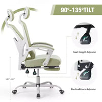 Chaise de jeu ergonomique en maille JIONJOY avec repose-pieds – Inclinaison de 90 à 135°, support lombaire et appui-tête réglables