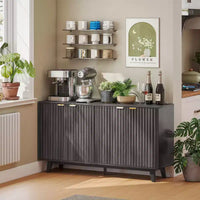 Bahut Homcom à portes cannelées avec rangement, buffet de rangement moderne de 140 cm avec 4 portes, 2 étagères réglables et 5 pieds en bois