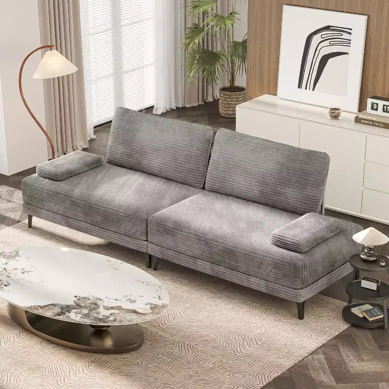 Canapé d'angle ATJafurn 295 cm en velours côtelé gris surdimensionné, 4 places, modulable, sans accoudoirs, avec oreillers amovibles pour le salon