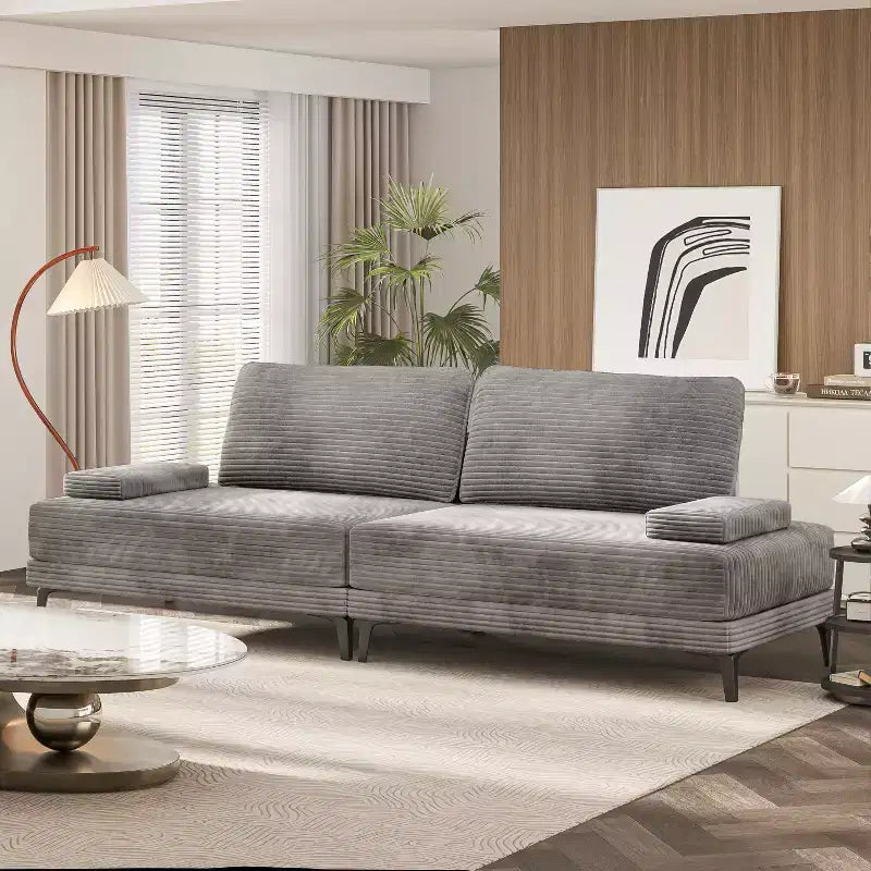 Canapé sectionnel ATJafurn 116 pouces surdimensionné gris en velours côtelé 4 places moderne modulaire sans accoudoirs avec coussins amovibles pour salon