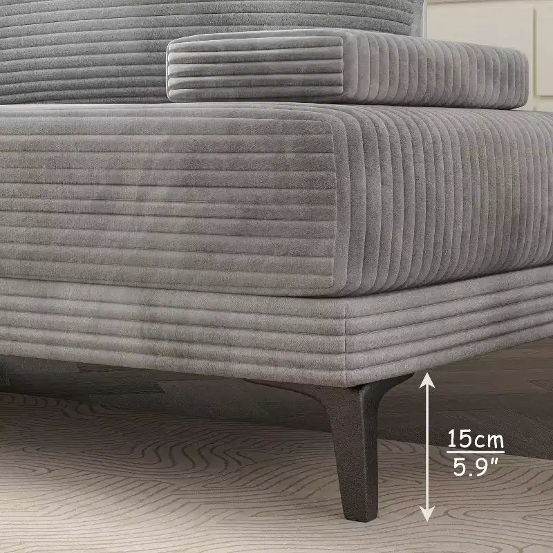 Canapé sectionnel ATJafurn 116 pouces surdimensionné gris en velours côtelé 4 places moderne modulaire sans accoudoirs avec coussins amovibles pour salon