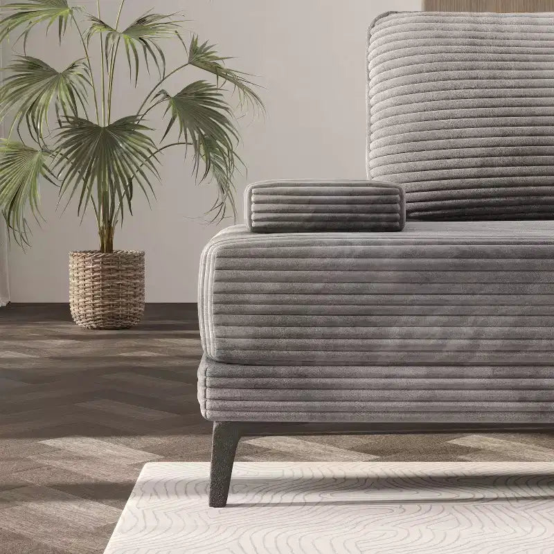 Canapé sectionnel ATJafurn 116 pouces surdimensionné gris en velours côtelé 4 places moderne modulaire sans accoudoirs avec coussins amovibles pour salon
