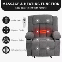 Fauteuil Inclinable Massant et Chauffant Extra Large à Bascule avec Télécommande, 3 Positions Ajustables, Porte-Gobelets et Support Lombaire pour Personnes Fortes et de Grande Taille