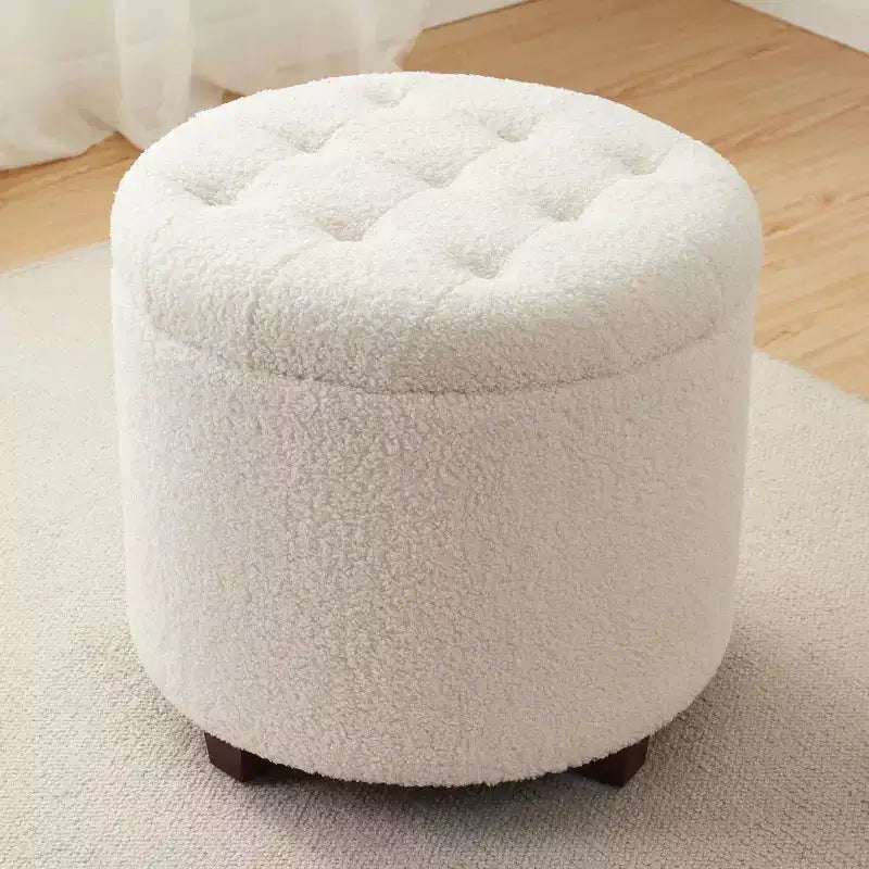 Ottoman de rangement rond capitonné en bouclette Ornavo Home Donovan - Blanc
