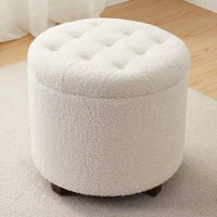 Ottoman de rangement rond capitonné en bouclette Ornavo Home Donovan - Blanc