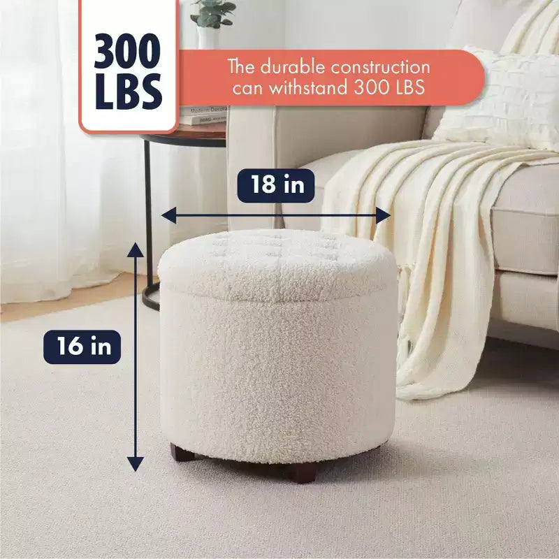 Ottoman de rangement rond capitonné en bouclette Ornavo Home Donovan - Blanc