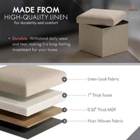 Ornavo Home Pouf de rangement pliable carré de 30,5 cm