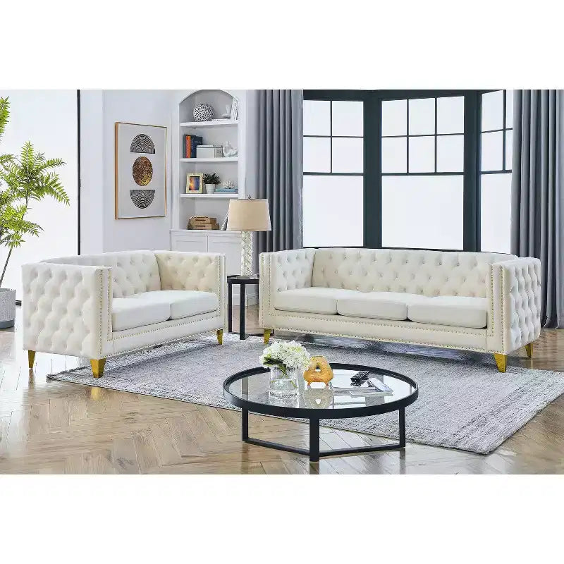 Combinaison de canapés 3 places et 2 places en velours Elegant Living Spaces