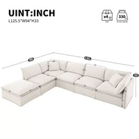 Whisen Canapé sectionnel modulaire 6 places 125,5 avec pouf mobile Tissu chenille siège large Combinaison libre pour salon appartement