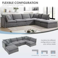 Whisen Canapé sectionnel modulaire 6 places 125,5 avec pouf mobile Tissu chenille siège large Combinaison libre pour salon appartement