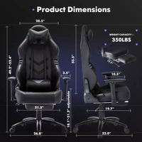 Chaise de jeu en cuir PU anti-transpiration avec accoudoirs fixes, support lombaire ergonomique et double accoudoir et repose-pieds