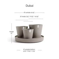 Ecopots Dubai Pot de fleurs rond moderne et durable à arrosage automatique pour intérieur/extérieur en composite recyclé avec roulettes et soucoupe, taupe, 22