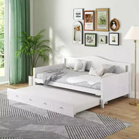 Lit de repos Costway simple avec lit gigogne, lit-canapé en bois massif avec lattes de soutien, lit d'appoint blanc/gris
